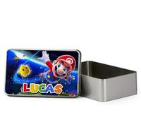 Personalised ANY NAME M-rio funny Video Gamer, Gaming Enthusiast Gift for Kids,Back to School, Portable Metal Tin Box, Storage Box.