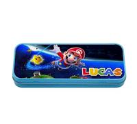 Personalised Any Name Ma-Rio Funny Video Gamer, Gaming Enthusiast Gift for Kids,Back to School, Metal Pencil Case Tin. (Blue)