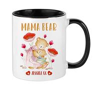 Personalised Any Name Mama Bear Gift for Her, Mum, God Mother, Step Mom, Mummy, Mother’s Day, Mom’s Birthday Present, Novelty Mug, Unique Ceramic Inside Coloured Mug. (Black)