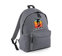 Personalised ANY NAME Skateboarding, Silhouette Skater, Skateboarder Gift for Unisex Kids Boys/Girls/Toddler/Children, Fashion Backpack for Nursery, Rucksack Shoulder Bag. (Graphite Grey)