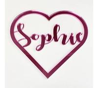 Personalised Any Name Text Wooden Colour Hoop Acrylic Mirror Floral Wedding Wreath Hanging Door Sign Wall Decoration Plaque Heart (Pink Mirror, 30)