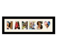Personalised Any Name Word Photo Frame Birthday Picture Gift Present (Black Cream Mount Grey Inside, 6 Letters (Letters only no spaces))