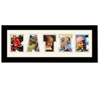 Personalised Any Name Word Photo Frame Birthday Picture Gift Present (Black Finish Cream Mount Grey Inside, 5 Letters (Letters only no spaces))