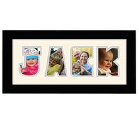 Personalised Any Name Word Photo Frame Birthday Picture Gift Present (Black Finish Frame Cream Mount Grey Inside, 4 Letters (Letters only no spaces))