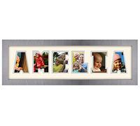 Personalised Any Name Word Photo Frame Birthday Picture Gift Present (Brushed Silver Finish Cream Mount Grey Inside, 6 Letters (Letters only no spaces))