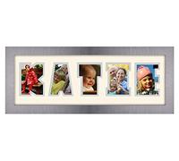 Personalised Any Name Word Photo Frame Birthday Picture Gift Present (Brushed Silver Finish Cream Mount Grey Inside, 5 Letters (Letters only no spaces))