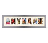 Personalised Any Name Word Photo Frame Birthday Picture Gift Present (Brushed Silver Finish Frame Cream Mount Grey Inside, 7 Letters (Letters only no spaces))
