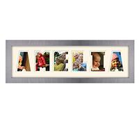 Personalised Any Name Word Photo Frame Birthday Picture Gift Present (Brushed Silver Finish Frame Cream Mount Cream Inside, 6 Letters (Letters only no spaces))