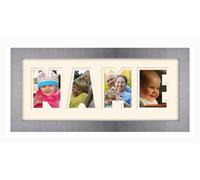 Personalised Any Name Word Photo Frame Birthday Picture Gift Present (Brushed Silver Finish Frame Cream Mount Cream Inside, 4 Letters (Letters only no spaces))