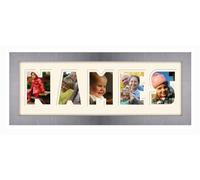 Personalised Any Name Word Photo Frame Birthday Picture Gift Present (Brushed Silver Finish Frame Cream Mount Cream Inside, 5 Letters (Letters only no spaces))