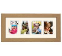 Personalised Any Name Word Photo Frame Birthday Picture Gift Present (Oak Finish Cream Mount Grey Inside, 4 Letters (Letters only no spaces))