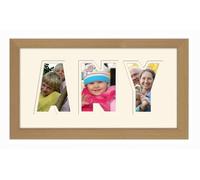 Personalised Any Name Word Photo Frame Birthday Picture Gift Present (Oak Finish Frame Cream Mount Cream Inside, 3 Letters (Letters only no spaces))