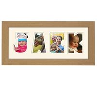 Personalised Any Name Word Photo Frame Birthday Picture Gift Present (Oak Finish Frame Cream Mount Cream Inside, 4 Letters (Letters only no spaces))