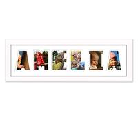 Personalised Any Name Word Photo Frame Birthday Picture Gift Present (White Finish Frame White Mount White Inside, 6 Letters (Letters only no spaces))