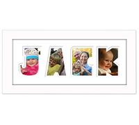 Personalised Any Name Word Photo Frame Birthday Picture Gift Present (White Finish White Mount White Inside, 4 Letters (Letters only no spaces))