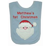 Personalised Applique Santa Face 1st Christmas Bib. (Blue)