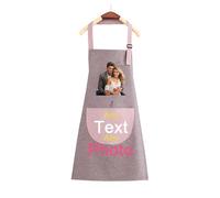 Personalised Apron for Women and Men with Photo Text, Waterproof Aprons with Pockets for Cooking, Baking, Gift Idea for Christmas Valentines