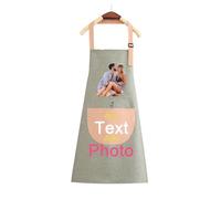 Personalised Apron for Women and Men with Photo Text, Waterproof Aprons with Pockets for Cooking, Baking, Gift Idea for Christmas Valentines