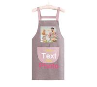 Personalised Apron for Women and Men with Photo Text, Waterproof Aprons with Pockets for Cooking, Baking, Gift Idea for Christmas Valentines