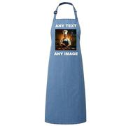 Personalised Apron for Women & Men - Customisable Blue Denim Chef Apron with Text & Image, For Cooking, Kitchen, BBQs, Gardening, Art & Crafting - Waterdrop Resistant Unisex Aprons, Durable Polyester