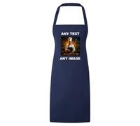 Personalised Apron for Women & Men - Customisable Navy Blue Chef Apron with Text & Image, For Cooking, Kitchen, BBQs, Gardening, Art & Crafting - Waterdrop Resistant Unisex Aprons, Durable Polyester