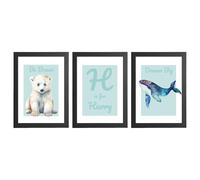 Personalised Arctic Animals Watercolour Nursery Prints For Baby Girl Or Boy - Set of 3 - Polar Bear, Whale & Penguin - Nursery Decor Wall Art Gift Present - A5, A4, A3 Frame Options
