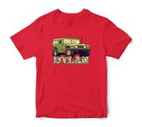 Personalised Army Jeep Boys T Shirt Kids Custom Name Military Vehicle Tee Top, 12-13 Years, Red