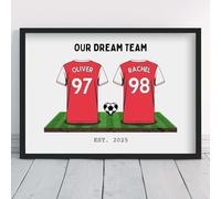Personalised Arsenal Couple's Dream Team Shirt Art Valentine Gift | All Teams Available | Framed or Prints Available | Boyfriend Husband Partner Unique Football Gunners Fan Wall Keepsake Sports Poster