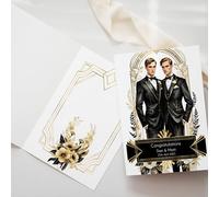 Personalised Art Deco style Male Couple Same Sex Wedding, Civil Partnership Card