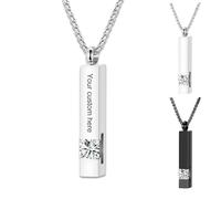 Personalised Ashes Necklace Custom Urn Necklace for Ashes Print Photo Stainless Steel Pendant Engraving Text Ashes Keepsake for Women Men with Angel Wings (Silver-B)