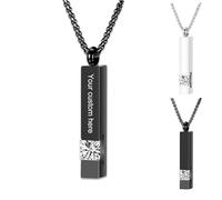 Personalised Ashes Necklace Custom Urn Necklace for Ashes Print Photo Stainless Steel Pendant Engraving Text Ashes Keepsake for Women Men with Angel Wings (Black-B)