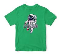 Personalised Astronaut Kids T Shirt Custom Name Planets Outer Space Tee Top Boys Girls, 9-11 Years, Irish Green
