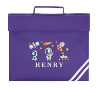 Personalised Astronauts Kids Book Bag Custom Name Space Themed Reading Folder for Primary Reception Infants New Term Gift, One Size, Purple