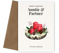 Personalised Auntie & Partner Christmas Card with Festive Candles - Fun and Unique Christmas Card for Auntie & Partner, Festive Candles