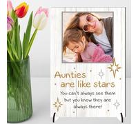 Personalised Auntie Photo Plaque Gift - "Aunties Are Like Stars" Quote - Custom Wooden or Acrylic Thank You Sign - Heartfelt Present for Auntie Mum Sister Keepsake (Aunties, MDF Wood - A5 21cm x 15cm)