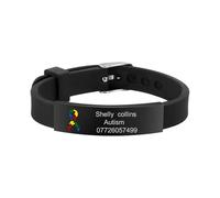 Personalised Autism Bracelet for Women Men - Medical Alert Safety ID Wristband Engraving Emergency Contact Number Bracelets for Teenager Waterproof Adjustable (Black-black)