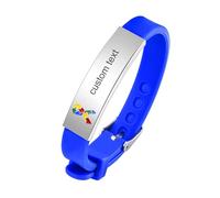 Personalised Autism Bracelet for Women Men - Medical Alert Safety ID Wristband Engraving Emergency Contact Number Bracelets for Teenager Waterproof Adjustable (Blue-silver)
