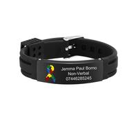 Personalised Autism Bracelet for Women Men - Medical Alert Safety ID Wristband Engraving Emergency Contact Number Bracelets for Teenager Waterproof Adjustable (Black style 2 -black)