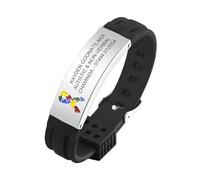 Personalised Autism Bracelet for Women Men - Medical Alert Safety ID Wristband Engraving Emergency Contact Number Bracelets for Teenager Waterproof Adjustable (Black style 2 -silver)