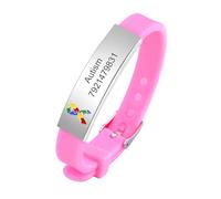 Personalised Autism Bracelet for Women Men - Medical Alert Safety ID Wristband Engraving Emergency Contact Number Bracelets for Teenager Waterproof Adjustable (Pink-silver)