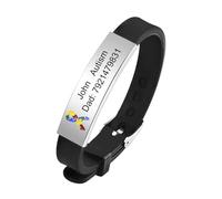 Personalised Autism Bracelet for Women Men - Medical Alert Safety ID Wristband Engraving Emergency Contact Number Bracelets for Teenager Waterproof Adjustable (Black-silver)