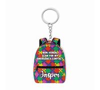 Personalised Autism Emergency Contact Backpack Tags Custom Name Phone Number Bookbag Tags Back to School Security ID Label for Autistic Pupils and SEN Students