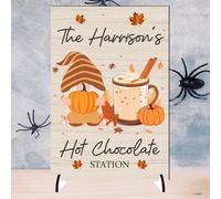 Personalised Autumn Hot Chocolate Station Plaque - Custom Gonk Pumpkin Design - Rustic Unique Fall Kitchen Decor & Seasonal Gift (Mdf Wood Indoor Use Only, A5 21cm x 15cm)