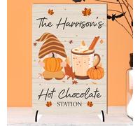Personalised Autumn Hot Chocolate Station Plaque - Custom Gonk Pumpkin Design - Rustic Unique Fall Kitchen Decor & Seasonal Gift (Mdf Wood Indoor Use Only, A4 30cm x 21cm)