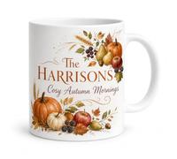 Personalised Autumn Mug Cosy Family Name Harvest Design 11oz Ceramic