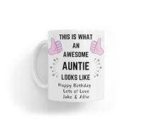 Personalised Awesome Auntie White Ceramic Mug Gift for 18th|21st|30th|40th|50th|60th|70th|Birthday|Christmas|Aunt|Aunty|Cousin