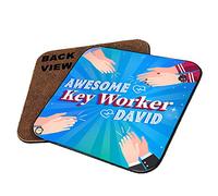 Personalised Awesome Keyworker Any Name Essential Gift Social Distancing Social Activities Worker Present Coasters with Different Variations. (Square Coaster MDF - 9.2 cm X 9.2 cm X 0.3 cm)