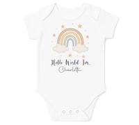Personalised Baby Announcement Bodysuit Vest Hello World (Hello World Rainbow Clouds, 0 Months)