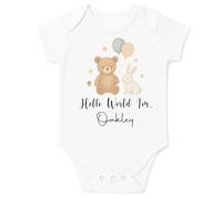 Personalised Baby Announcement Bodysuit Vest Hello World (Hello World Teddy Bear Balloons, 0 Months)