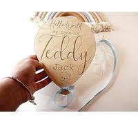 Personalised Baby Arrival Sign | Hello World | Welcome To The World | Baby Name Sign | Balloon Plaque | Baby Name Plaque (XL (15x20cm), Cream Ribbon)